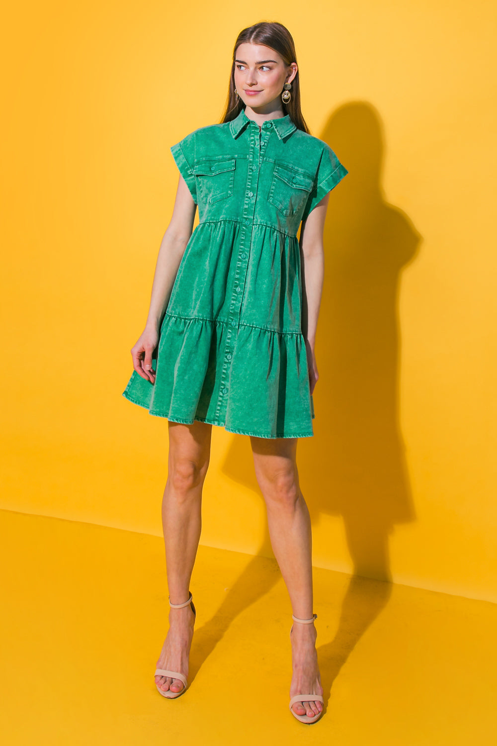 NO DULL MOMENTS DENIM MINI DRESS - 97% Cotton