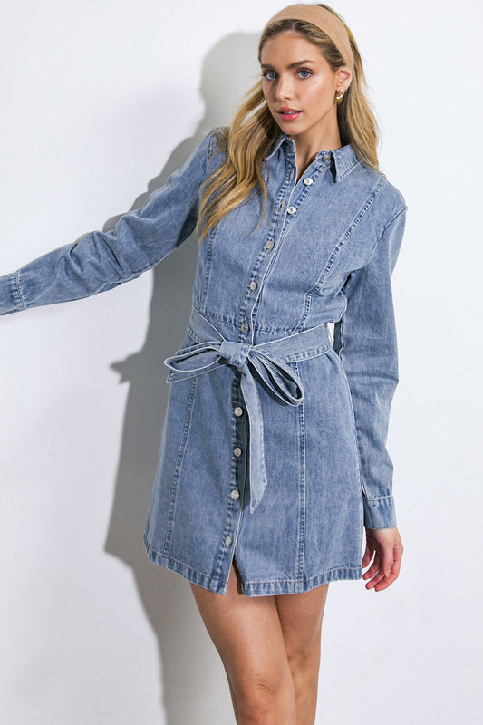 BE A LIGHT DENIM MINI DRESS - 92% Cotton