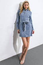 BE A LIGHT DENIM MINI DRESS - 92% Cotton
