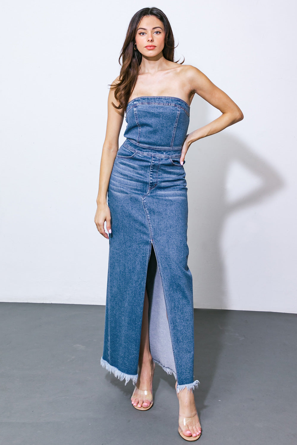 DREAMS COME TRUE DENIM MIDI DRESS - 98% Cotton