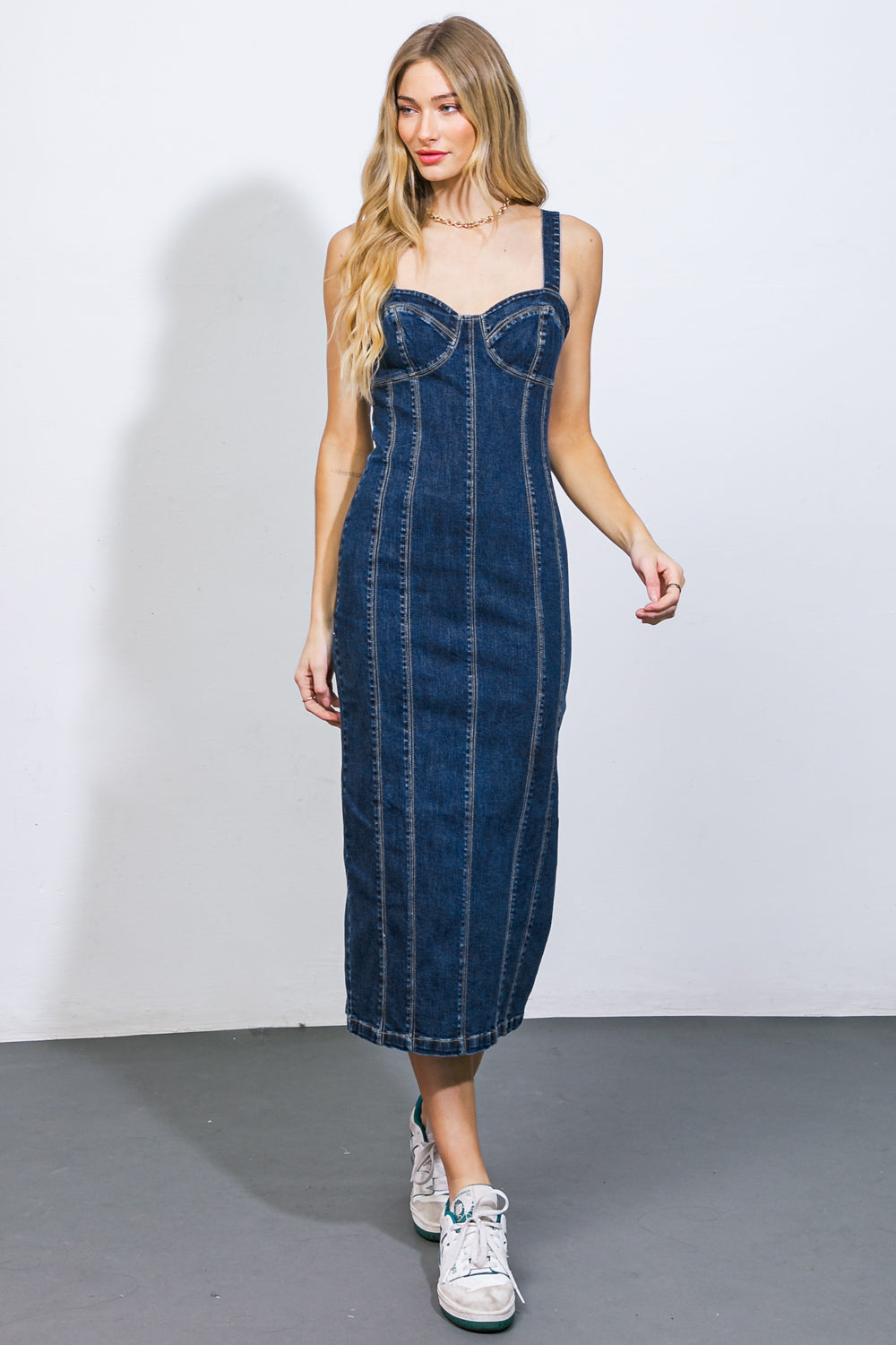 A GREATER LOVE DENIM MIDI DRESS - 98% Cotton