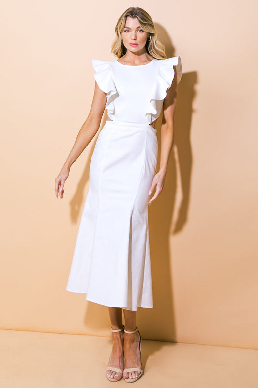 CATCH THE BOUQUET TWILL MIDI DRESS - 97% Cotton