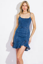 FIRST TO KNOW DENIM MINI DRESS - 99% Cotton
