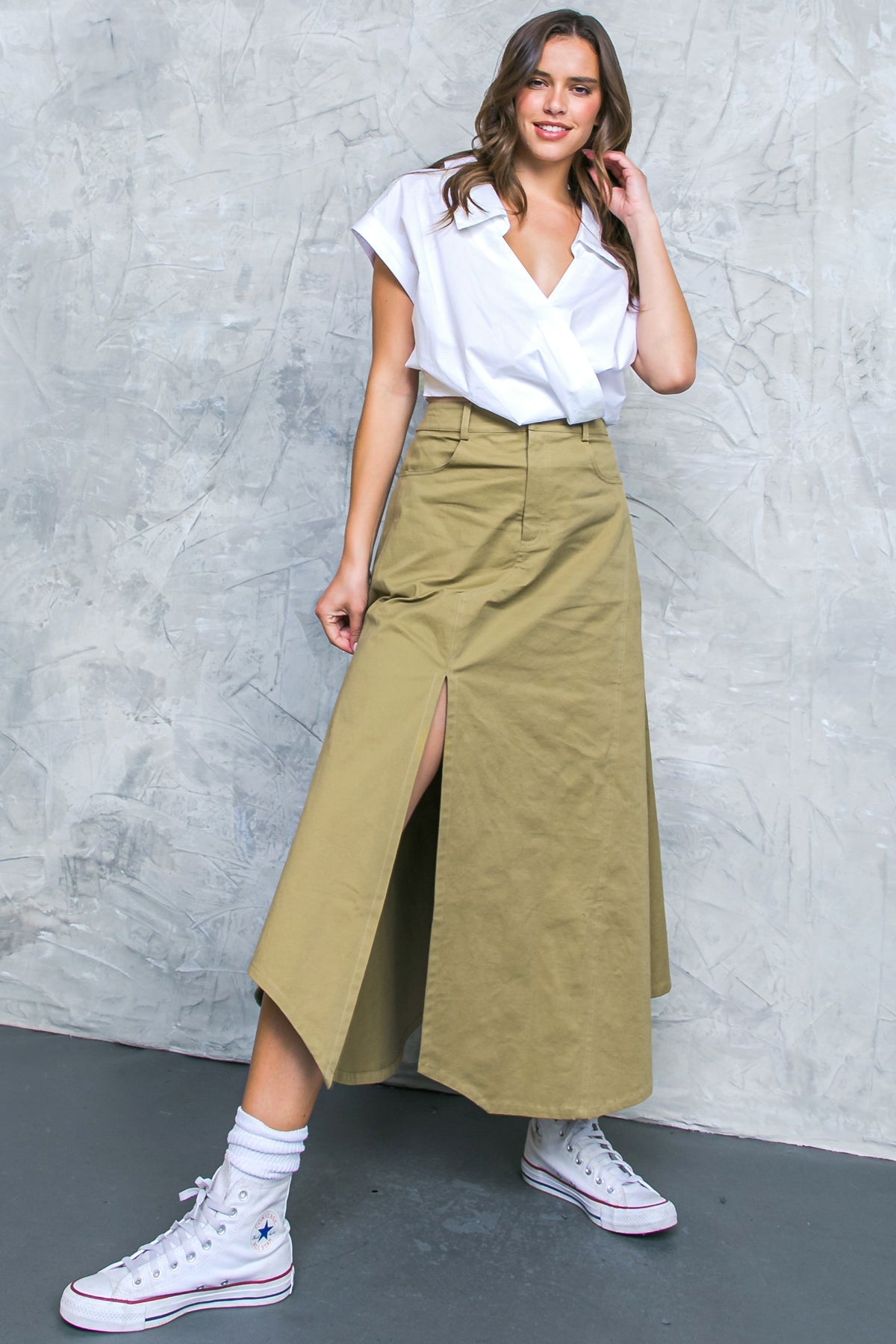 COMPLETE CRUSH TWILL MIDI SKIRT - 97% Cotton