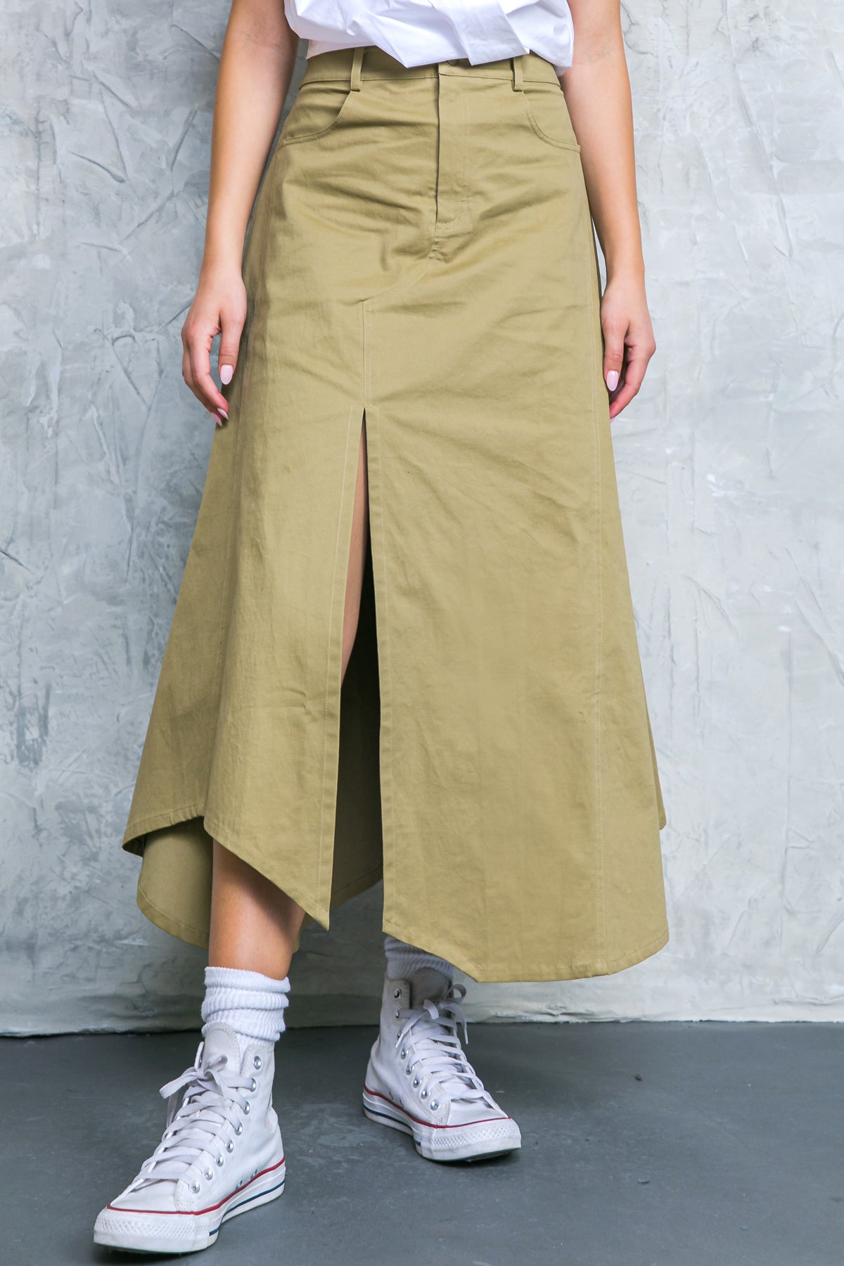 COMPLETE CRUSH TWILL MIDI SKIRT - 97% Cotton