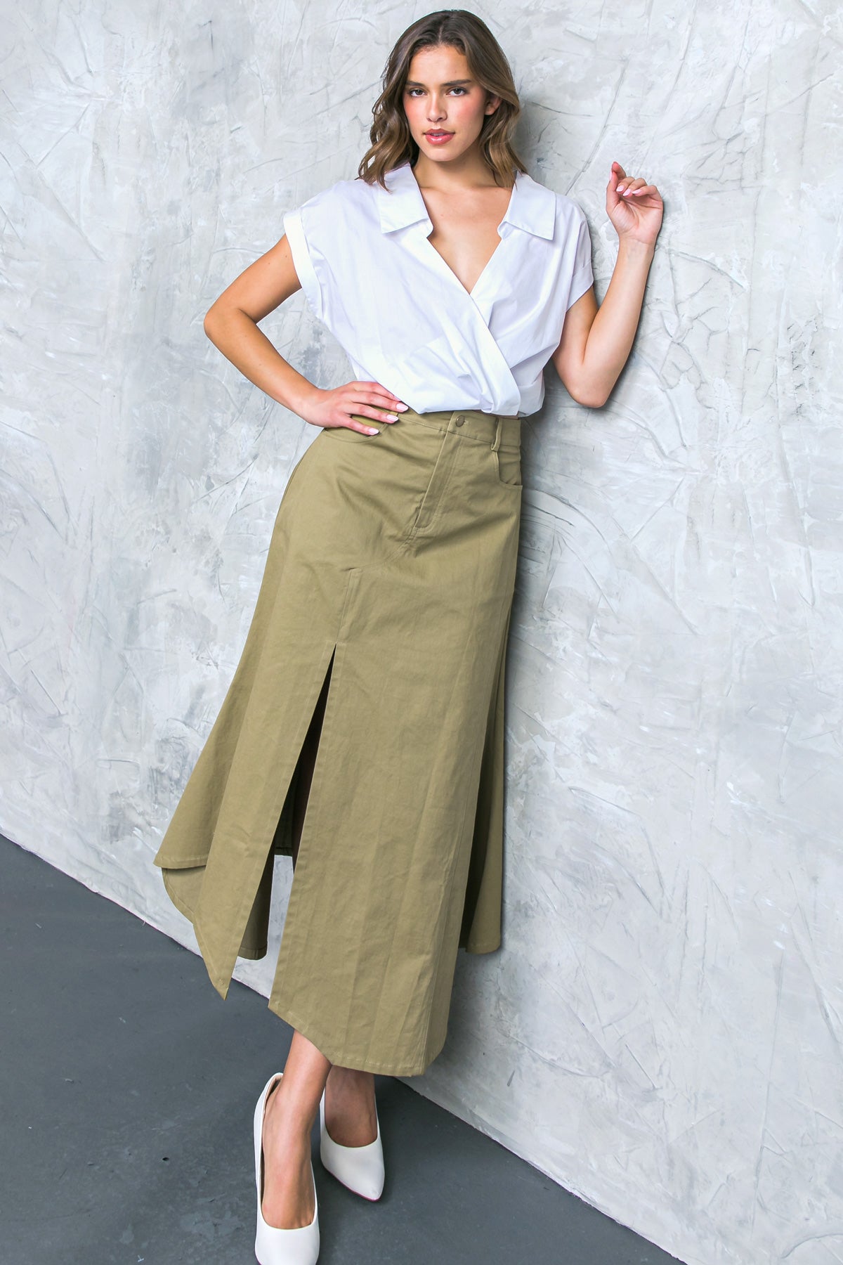 COMPLETE CRUSH TWILL MIDI SKIRT - 97% Cotton