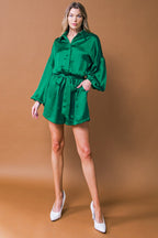 CELEBRATION TIME WOVEN SATIN ROMPER - 97% Cotton