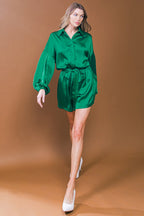 CELEBRATION TIME WOVEN SATIN ROMPER - 97% Cotton