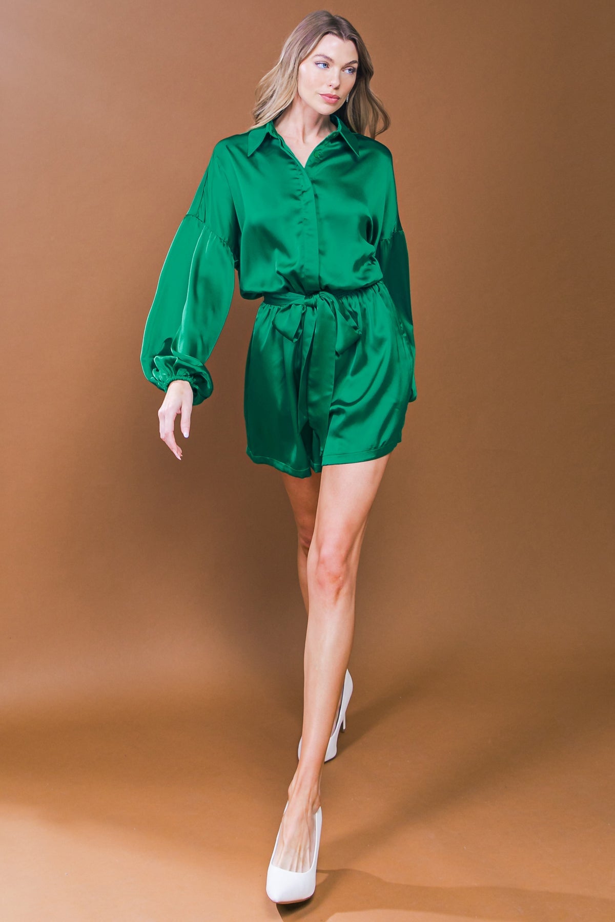 CELEBRATION TIME WOVEN SATIN ROMPER - 97% Cotton