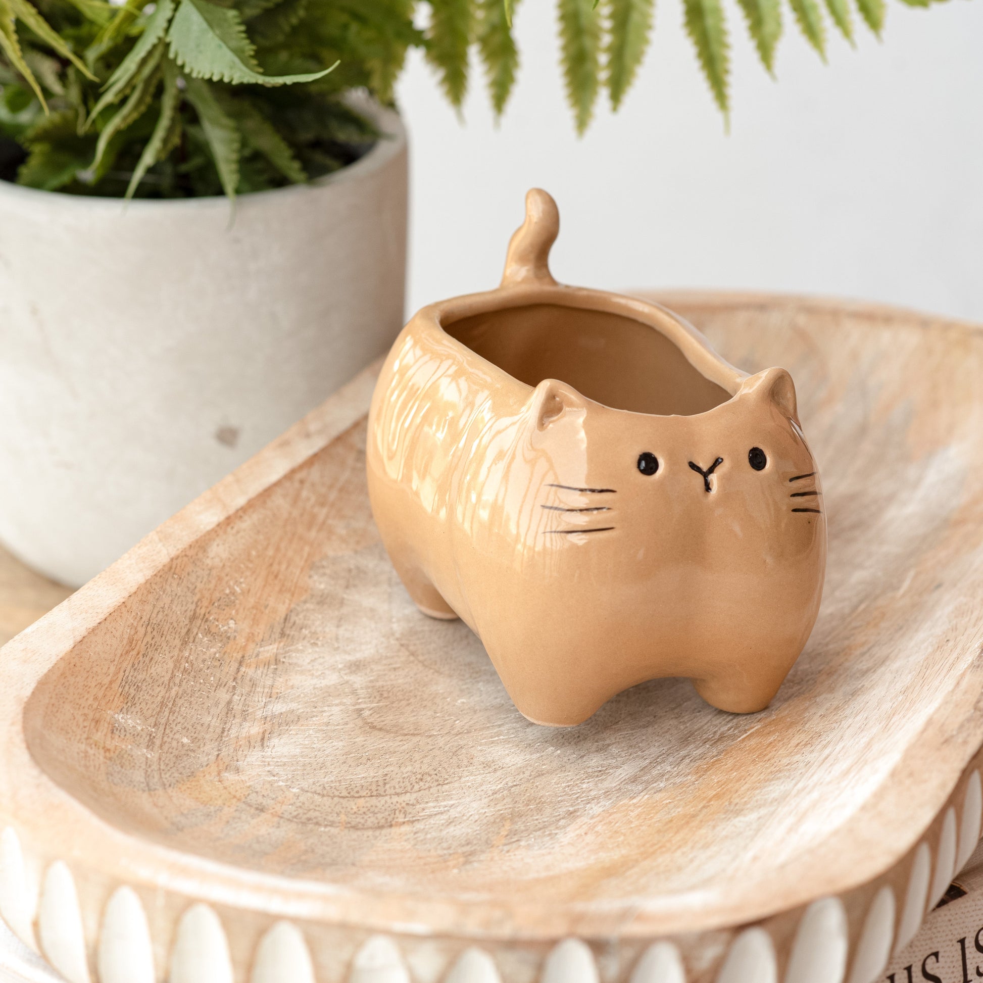 Beige Ceramic Kitty Cat Planter