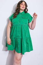 NO DULL MOMENTS DENIM MINI DRESS - 97% Cotton