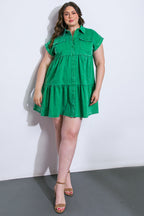 NO DULL MOMENTS DENIM MINI DRESS - 97% Cotton