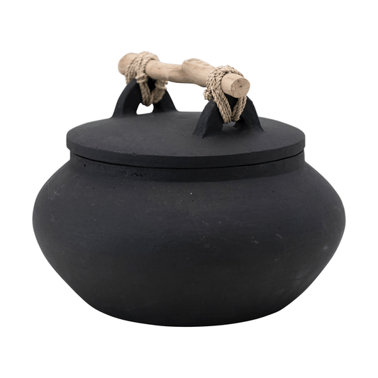Bali Terracotta Container with Lid and Driftwood Handle