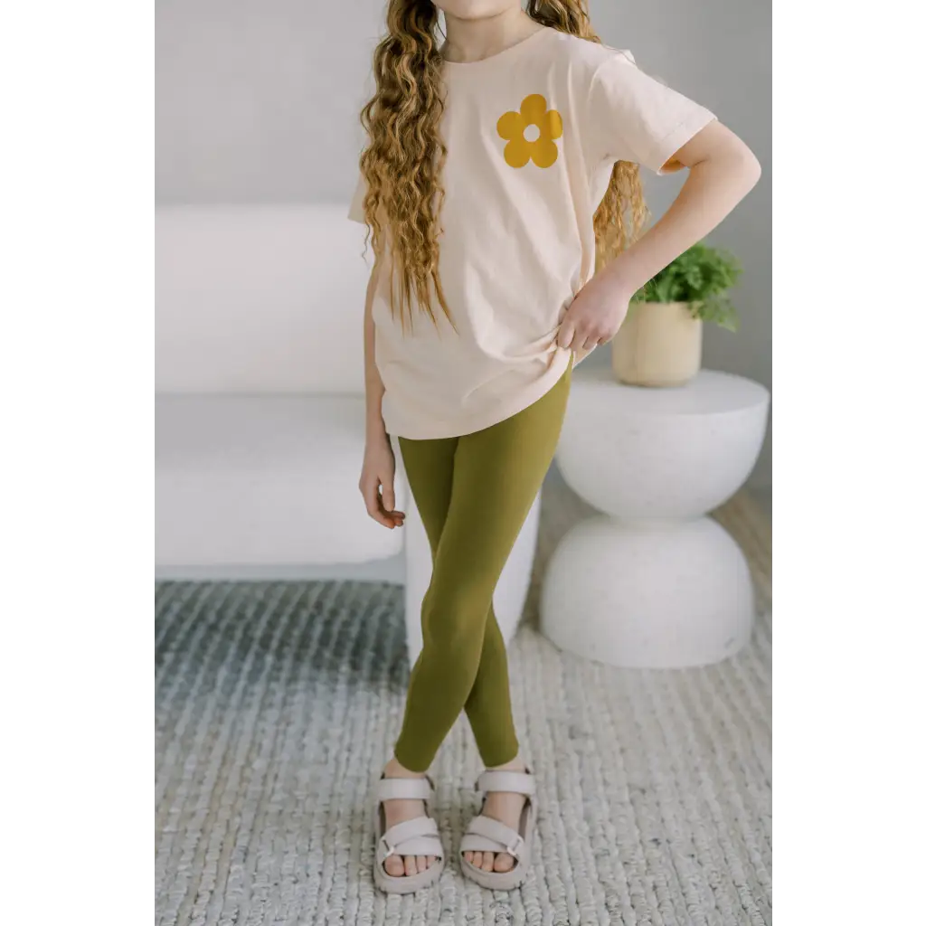 Kids Lightweight Leggings in Olive Green