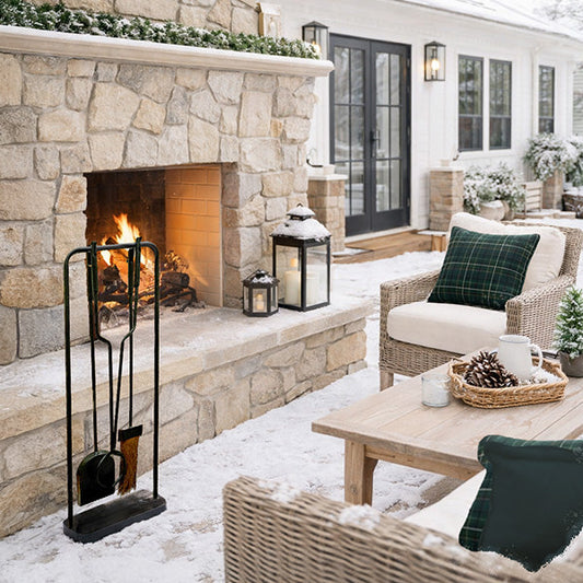 Black Iron Fireplace Tool Set with Shovel Brush Tongs