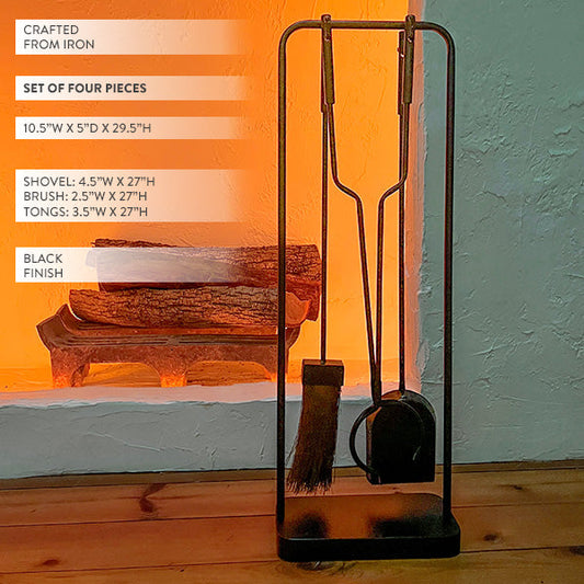 Black Iron Fireplace Tool Set with Shovel Brush Tongs - The Peony Haus