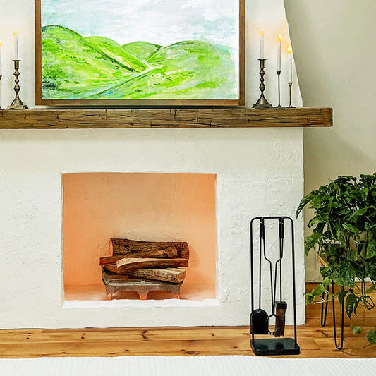 Black Iron Fireplace Tool Set with Shovel Brush Tongs - The Peony Haus