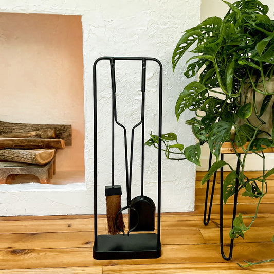 Black Iron Fireplace Tool Set with Shovel Brush Tongs - The Peony Haus