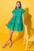 NO DULL MOMENTS DENIM MINI DRESS - 97% Cotton