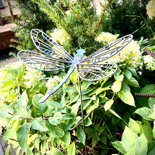 Flame Painted Steel Dragonfly Yard Stake