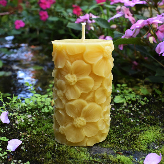 Floral Pillar Beeswax Candle