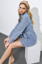 BE A LIGHT DENIM MINI DRESS - 92% Cotton