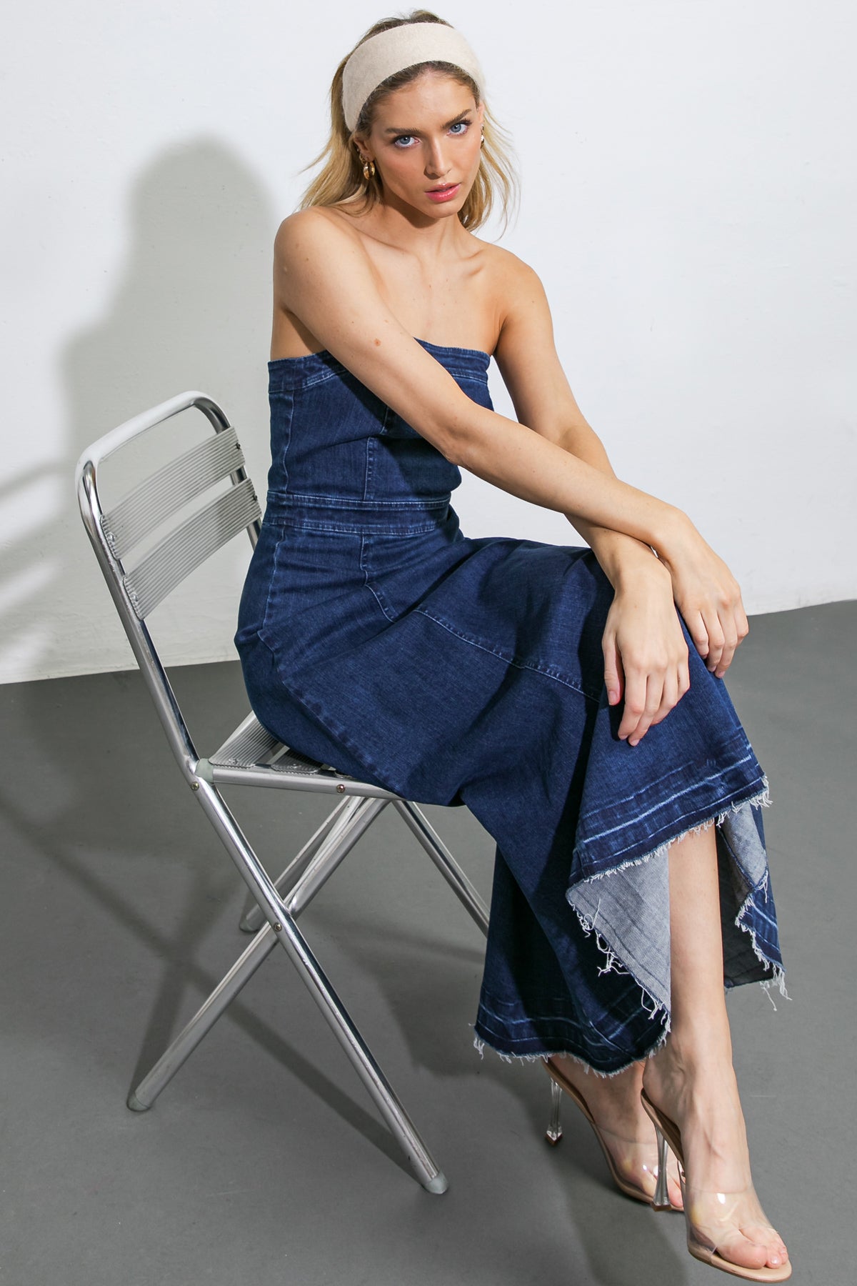HERE GOES NOTHING DENIM MIDI DRESS - 98% Cotton
