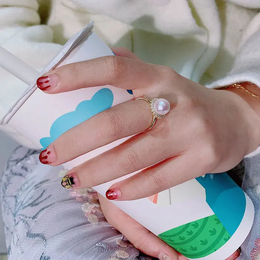 Sunflower Round Mirror Pearl Ring with Freshwater Pearl - The Peony Haus