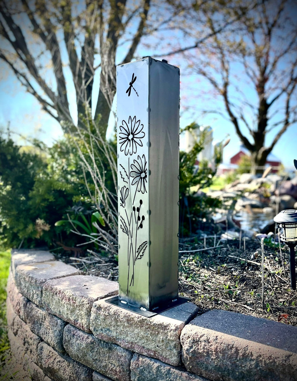 Glowing Daisies Luminary Pillar w/ Solar Cap | 12-inch, 14-inch, 16-inch