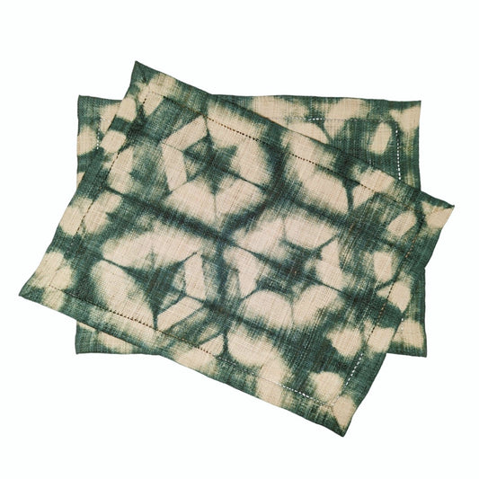 Raffia Shibori Placemat (Pair) - Turtle Pattern - Green