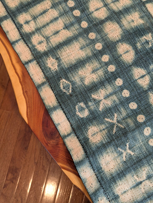 Raffia Shibori Table Runner - Cocoon & Moth Pattern - Green