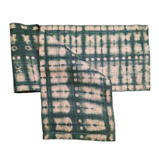 Raffia Shibori Table Runner - Cocoon & Moth Pattern - Green