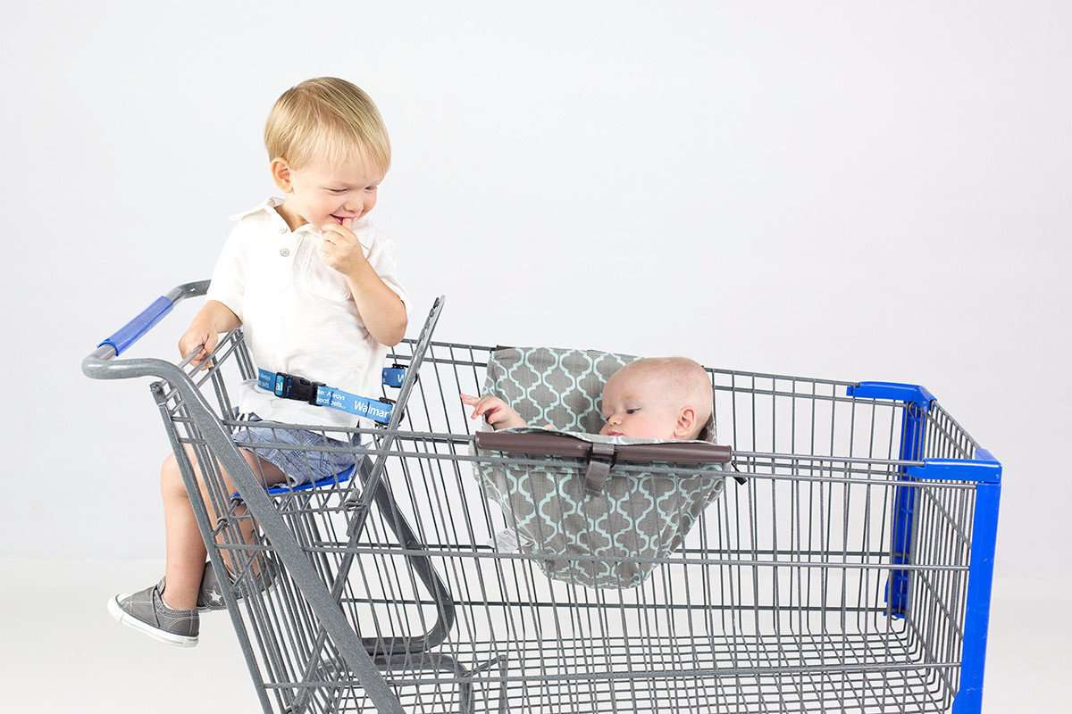Baby Shopping Cart Hammock | Gray/Aqua - 97% cotton