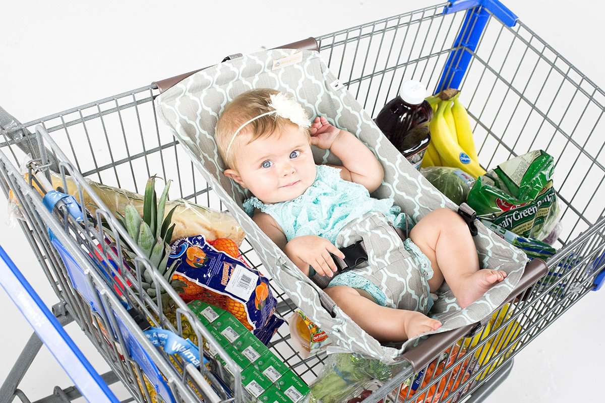 Baby Shopping Cart Hammock | Gray/Aqua - 97% cotton