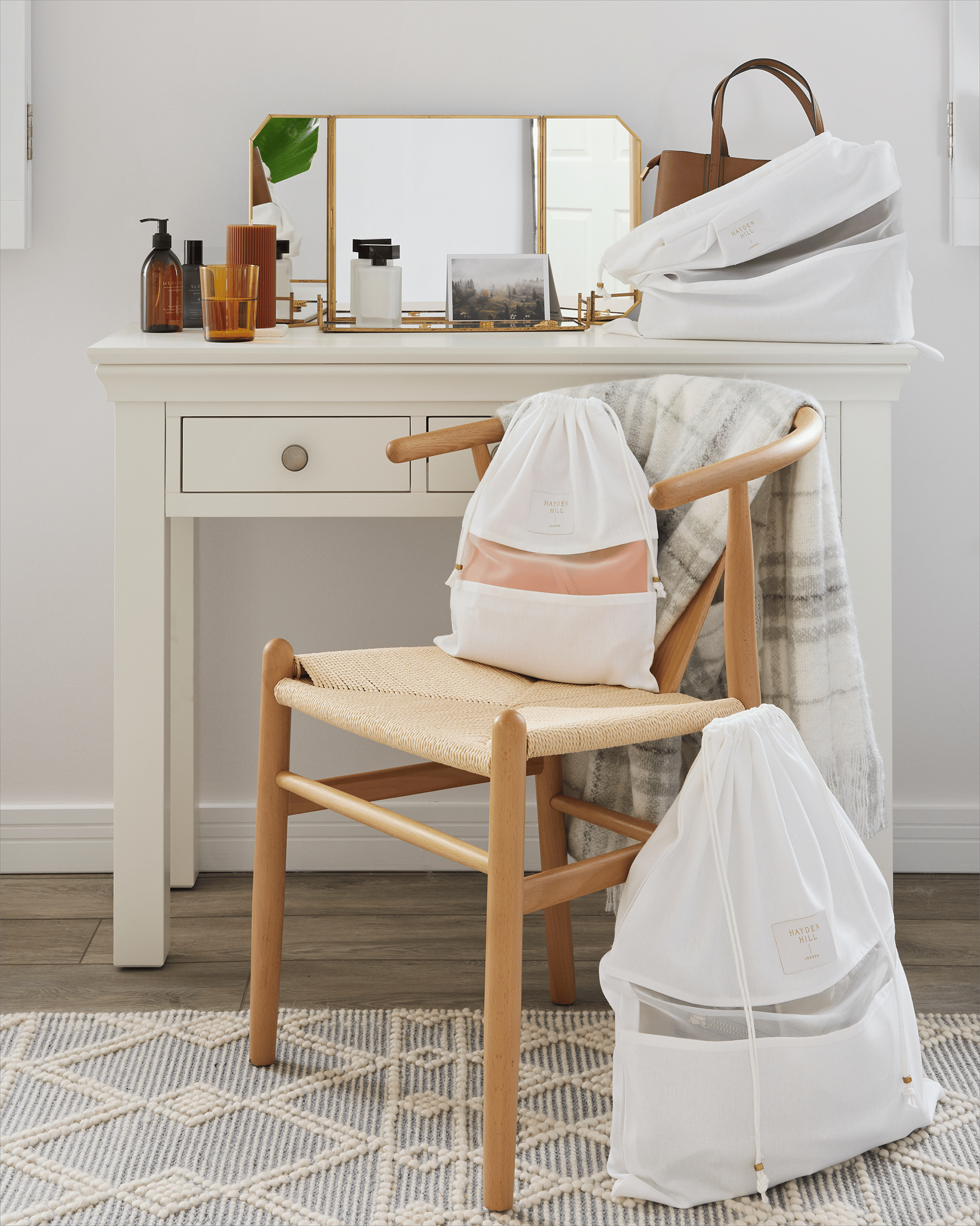 3 Mixed Organic Cotton Dust Bags (S, M, L)