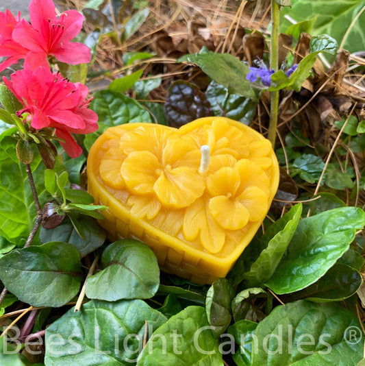 Heart with Flowers Beeswax Candle