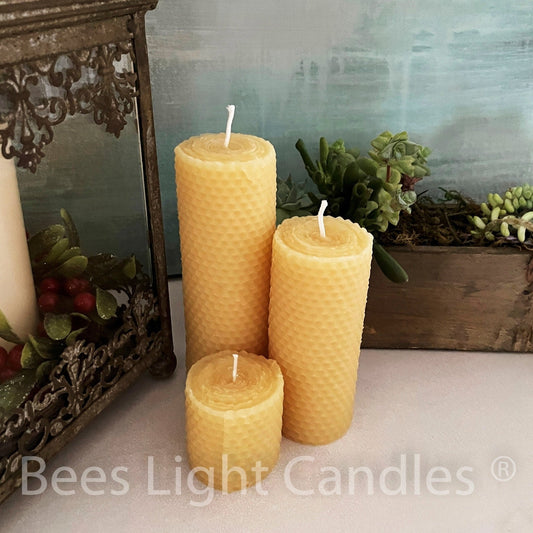 Honeycomb Beeswax Pillar Candles Rolled Design