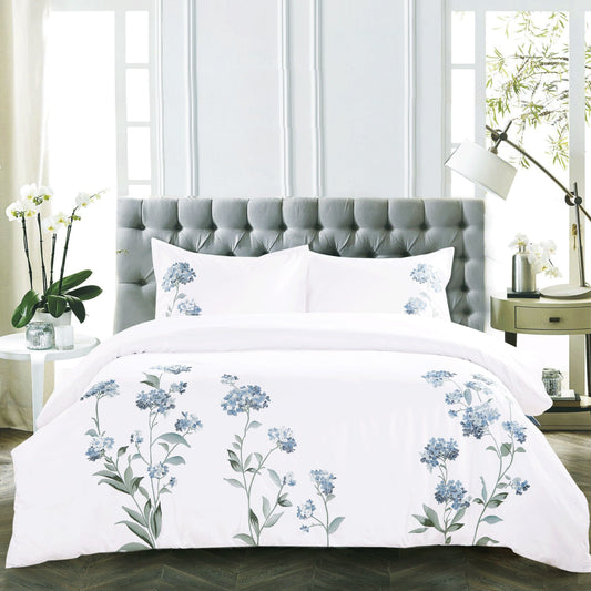 Hydrangea 100% Cotton Embroidered Duvet Cover Set