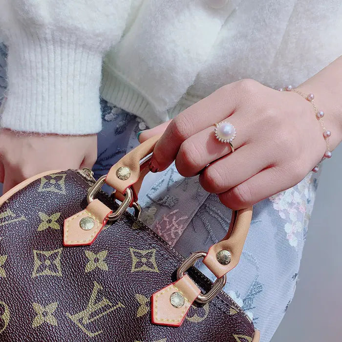 Sunflower Round Mirror Pearl Ring with Freshwater Pearl - The Peony Haus