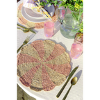 Pinwheel Pink Placemat, raffia tabletop