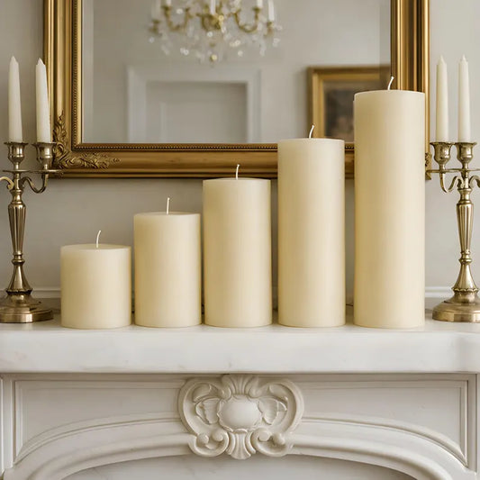 4" White Beeswax Pillar Candle Set