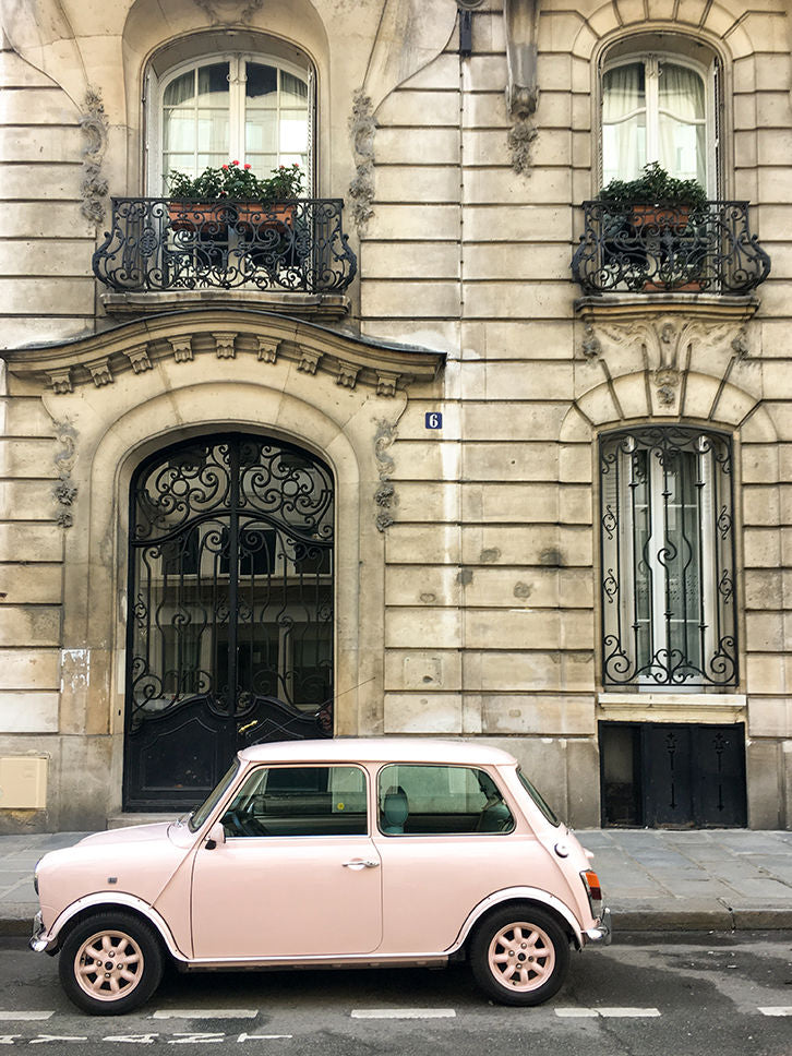 Pink Car on The Streets of Paris Print