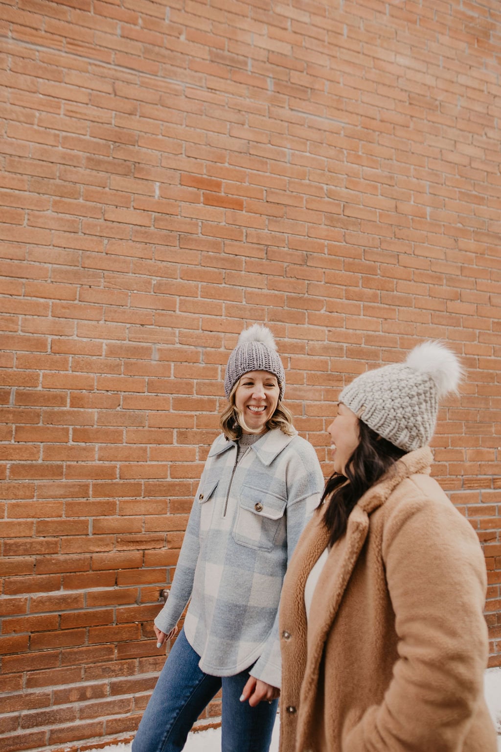 Gray Merino Wool Ribbed Knit Hat with Faux Fur Pom Pom