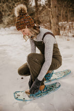 Brown Multi-Color Merino Wool Ribbed Knit Hat with Faux Fur Pom Pom