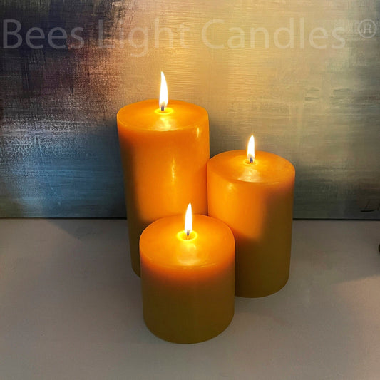 4 Inch Wide Beeswax Pillar Candle Set of 4x4+4x6+4x8