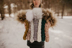 Gray Merino Wool Ribbed Knit Hat with Faux Fur Pom Pom
