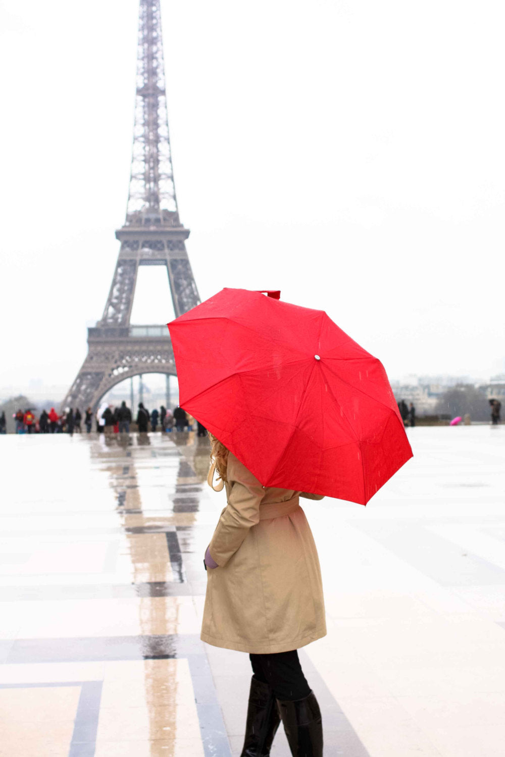 Girl in Paris with the Red Umbrella Print