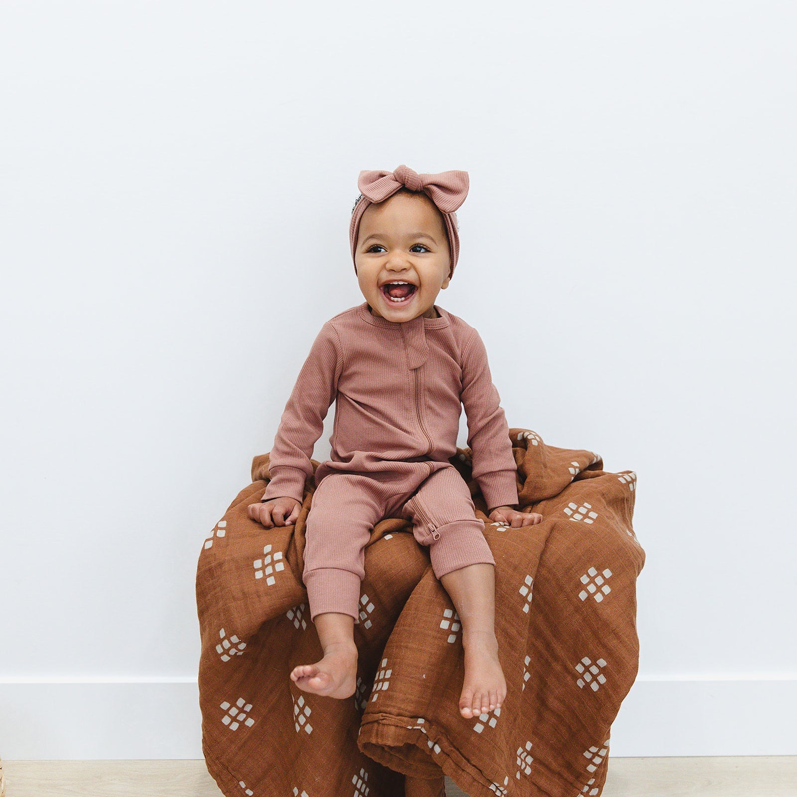 Dusty Rose Organic Cotton Ribbed Head Wrap - 95% Organic Cotton