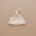 Vanilla Organic Ribbed Newborn Knot Hat- 95% Organic Cotton