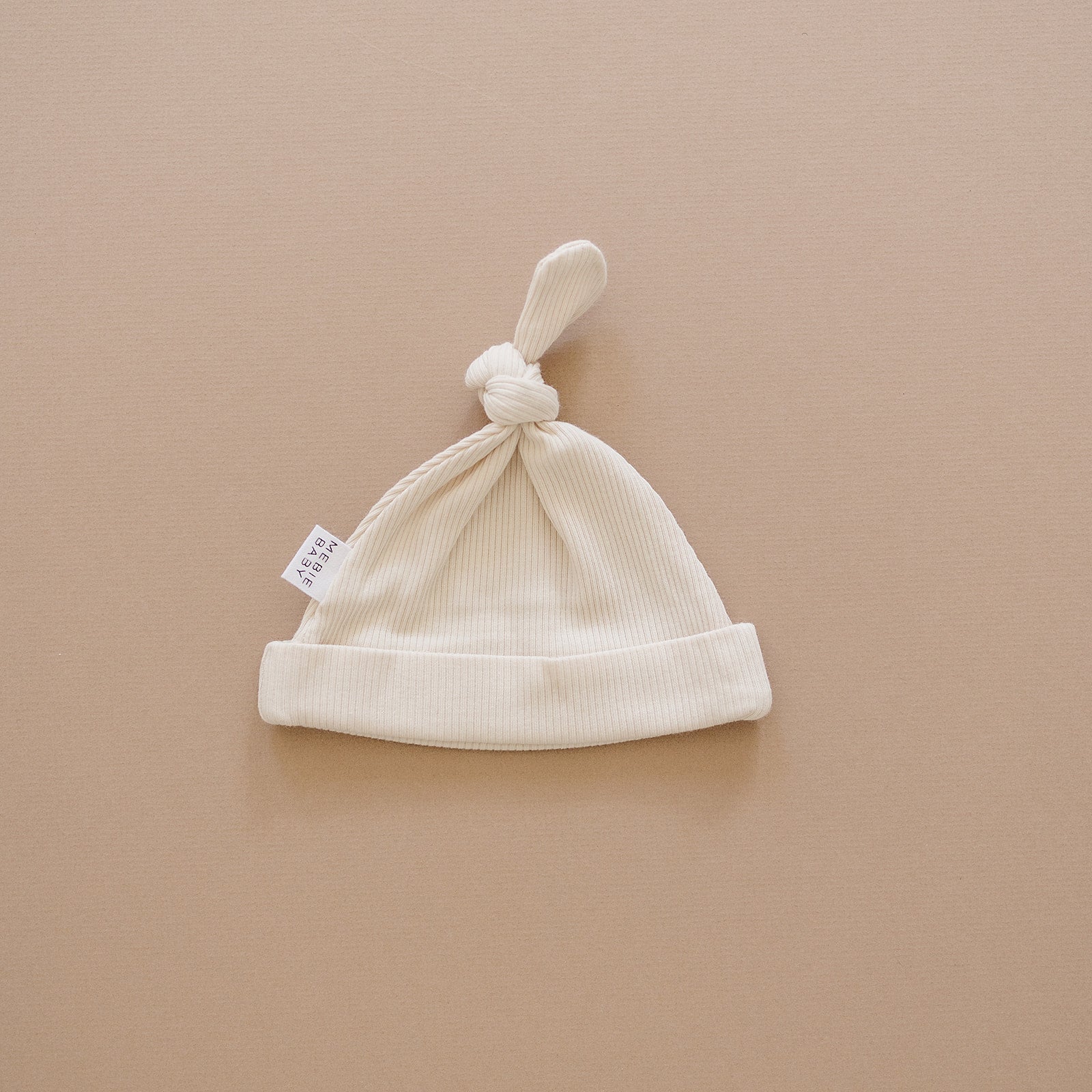 Vanilla Organic Ribbed Newborn Knot Hat- 95% Organic Cotton